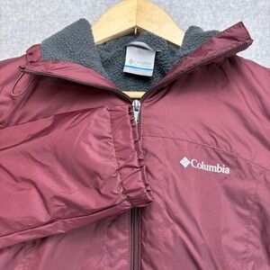 Columbia Jacket Womens S Red Maroon Hooded Sherpa Lined Waterproof Softshell